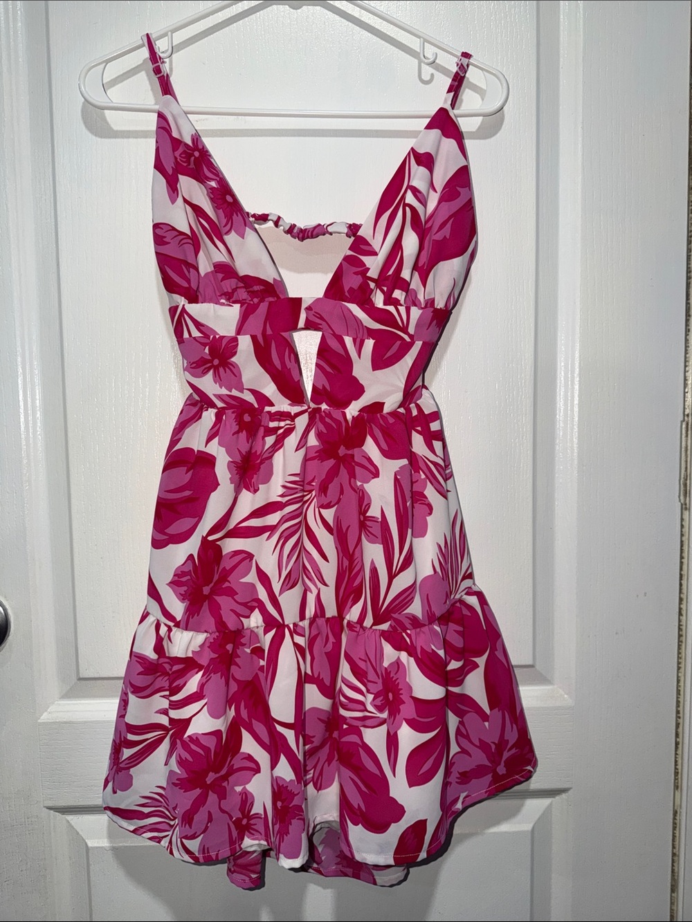 SHEIN Pink & White Floral Mini Dress with Front Cutout